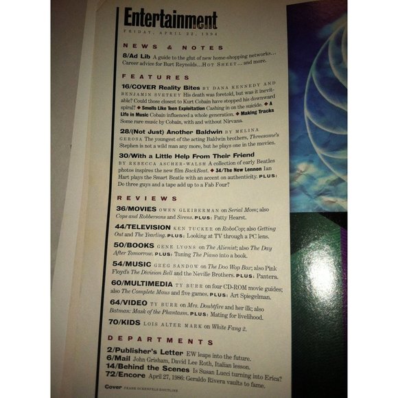 Entertainment Weekly Vintage Magazine April 1994 The Life & Early Death of Kurt - Picture 7 of 13